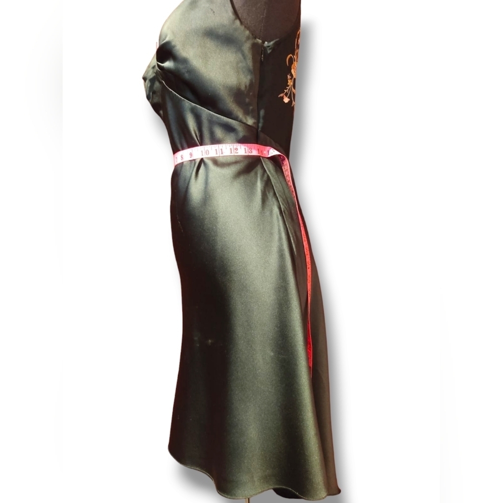 Satin dress with embroidery. Size 10. Plunging Neckline. - Picture 5 of 12
